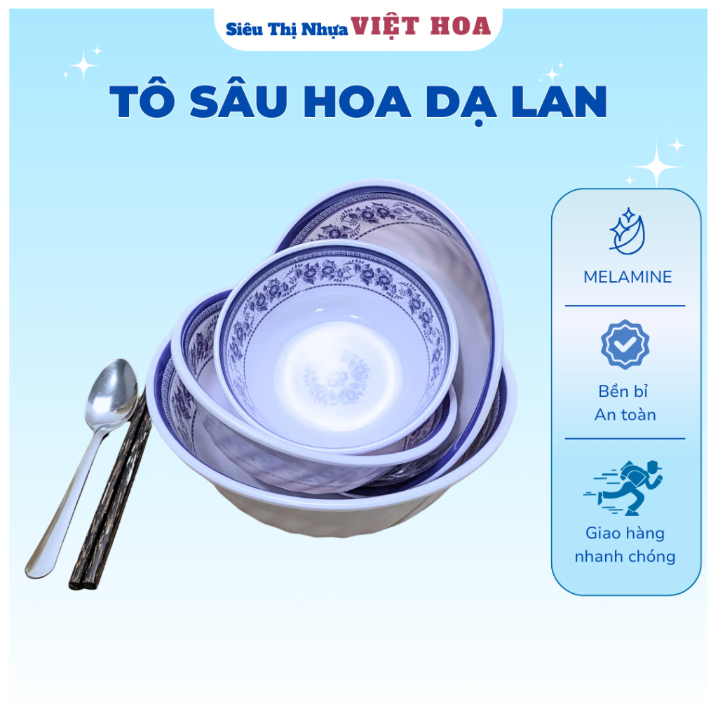 Tô Cho Bé Mẫu Giáo, Tô Mì, Tô Sâu Nhiều Kích Thước, Tô Sâu Hoa Dạ Lan Chất Liệu Melamine VCP