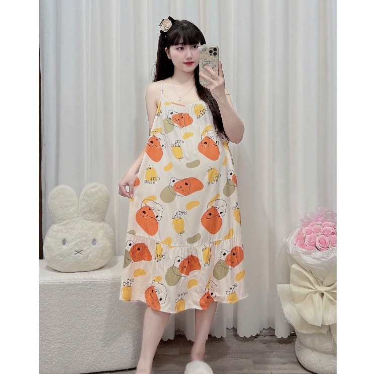 (45-100kg)Váy lanh bầu 2 dây Bigsize