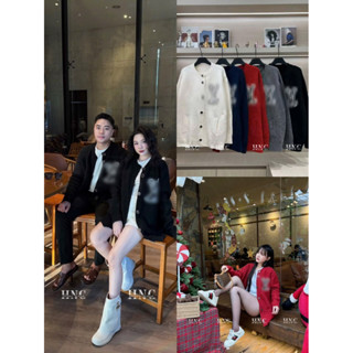  Áo len cadigan cổ tròn Lệ Vii form rộng giấu quần  có thể mặc đôi nam nữ  