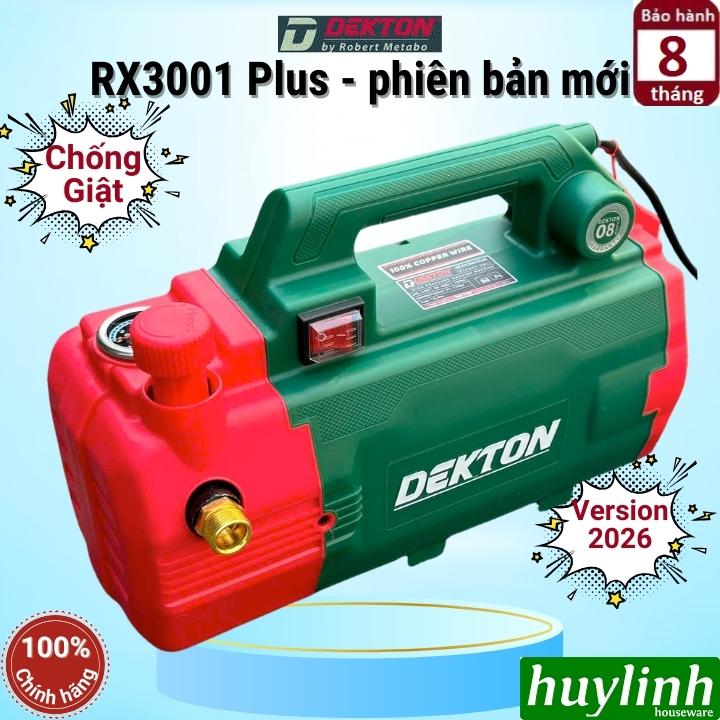 [Chống giật] Máy xịt rửa xe chỉnh áp Dekton RX3001 PLUS (mẫu mới nâng cấp CWR3001 PLUS) - Motor lõi 