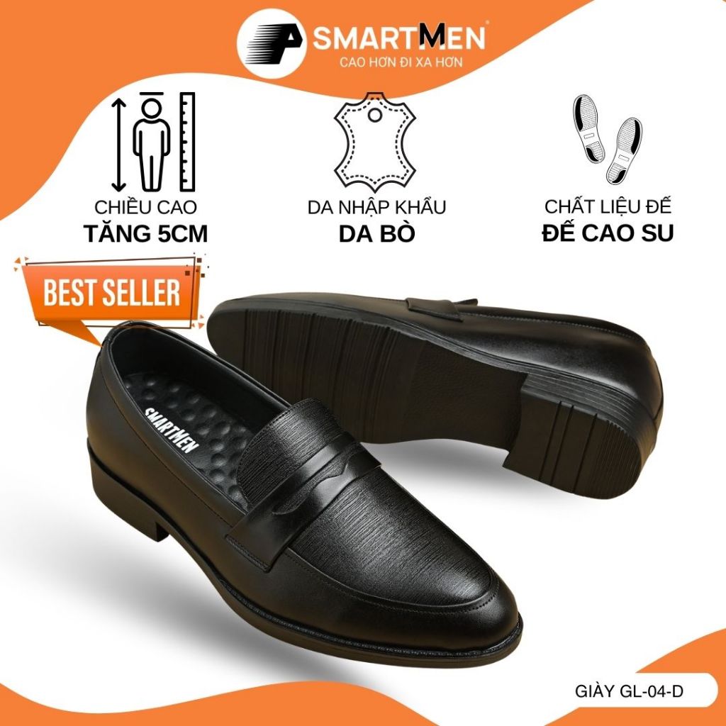 Giày lười nam Da bò cao cấp GL-04-D SMARTMEN đế cao su đúc nguyên khối Loafer Shoes