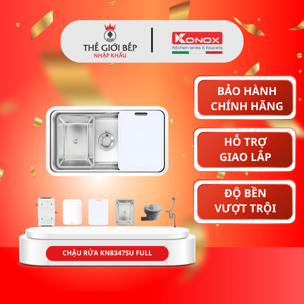 Chậu Rửa Chén Konox KN8347SU DEKOR - Inox 304 Cao Cấp, Lắp Âm Đẹp Sang Trọng