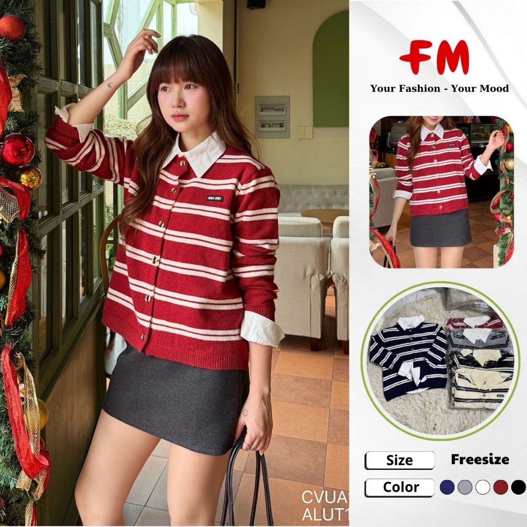 Set Áo Len Sọc Nữ In Chữ Min Min + Áo Sơ Mi Trắng FMSTYLE Phong Cách Trẻ Trung Hàn Quốc 25112339