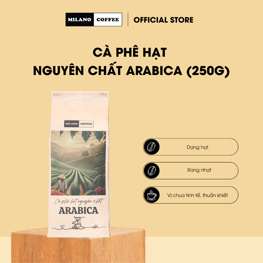 Cà phê hạt nguyên chất Arabica Milano Coffee (250g)