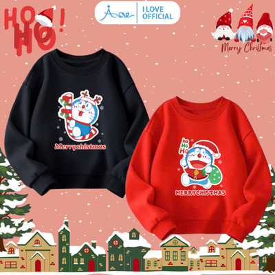 [HÀNG MỚI VỀ] AORE Áo SWEATER Noel, Áo nỉ dài tay cổ tròn Doraemon Giáng Sinh chất nỉ da cá mềm bé trai, bé gái 10-34kg