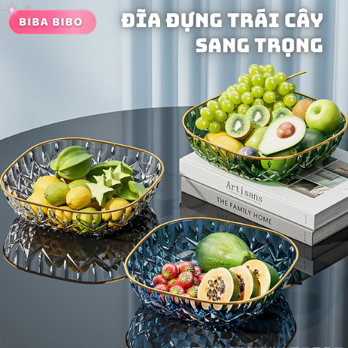 Đĩa Đựng Trái Cây Phong Cách Bắc Âu – Khay Bánh Kẹo Pha Lê Kim Cương, Trang Trí Phòng Khách Sang Trọng – Bibabibo