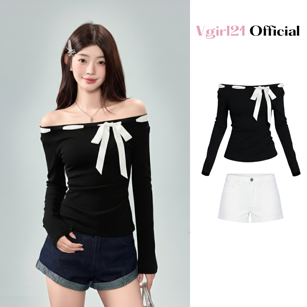 [Deal Mở Bán] - KILA TOP - Áo Nữ Tay Dài Vgirl Bẹt Vai Kèm Dây Hoạ Tiết Chấm Bi Freesize Dễ Phối Đồ Douyin | BigBuy360 - bigbuy360.vn