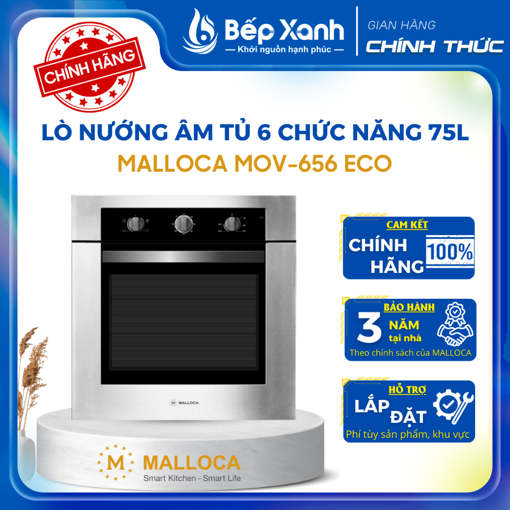 [CHÍNH HÃNG] Lò nướng âm tủ 75L Malloca MOV-656 ECO - 6 chức năng - Bảo Hành 3 Năm