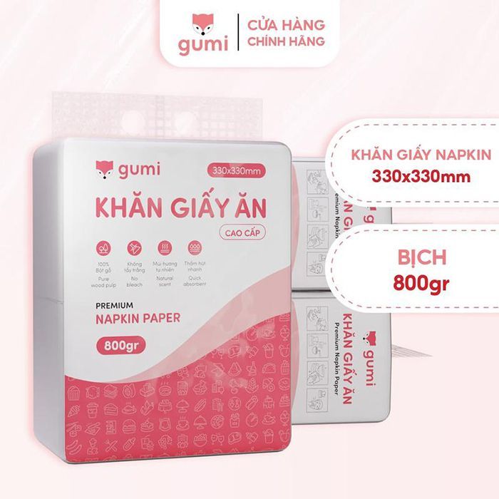 Giấy Ăn Vuông-Giấy Ăn Khô GUMI Kích Thước 33x33cm dùng quán ăn, cà phê, nhà hàng... Trọng Lượng: 800