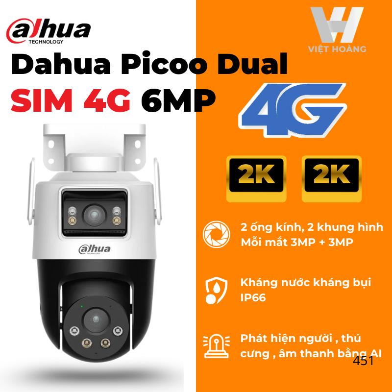 [3M+3M] Camera 2 Mắt Sim 4G DAHUA P3D-3F-PV-4G Picoo Dual D1 4G