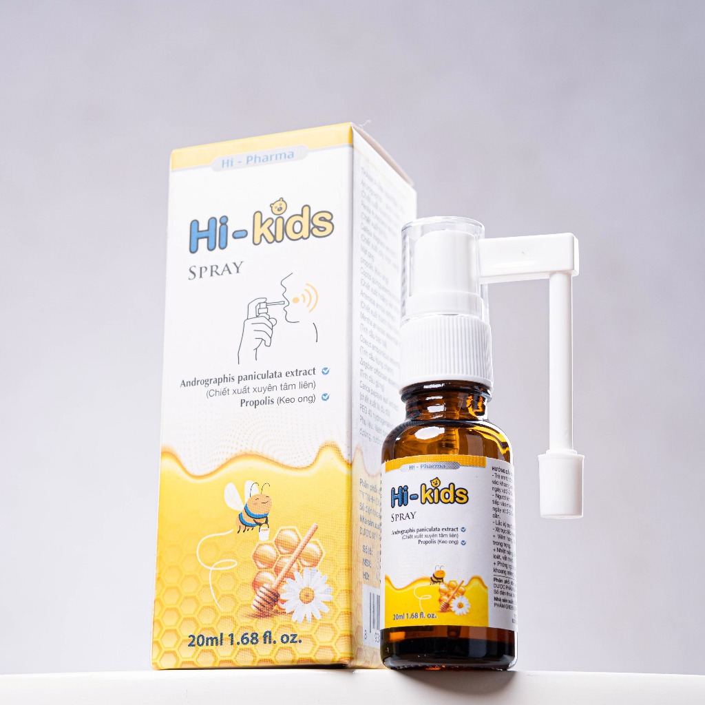 Xịt họng cho bé Hi - Kids Spray 20ml chiết xuất keo ong, xuyên tâm liên giúp giảm ngứa rát họng