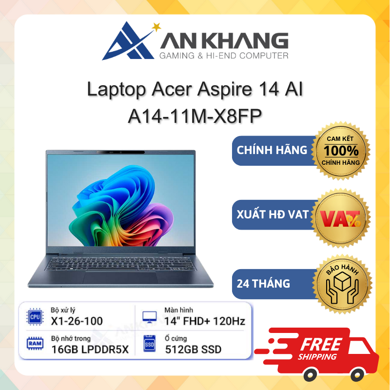 Laptop Acer Aspire 14 AI A14-11M-X8FP (X1-26-100; 16GB; 512GB SSD; 14" FHD+; Win11 Home) Chính hãng 