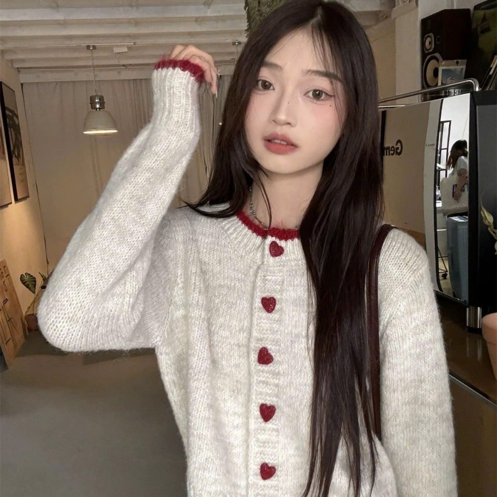 Áo cardigan len 𝒀𝑼𝑴𝑴𝒀 phối viền, Áo len cardigan dệt kim cúc trái tim phong cách Hàn Quốc CA35 | BigBuy360 - bigbuy360.vn