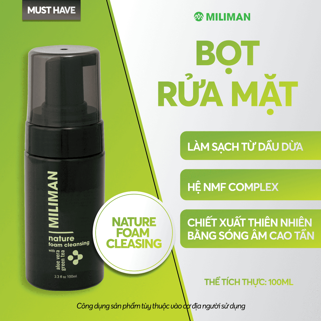Sữa Rửa Mặt Nam Tạo Bọt MILIMAN 100ml Cho Da Khô, Da Nhạy Cảm | Làm Sạch, Cân Bằng Ẩm, Bảo Vệ Da