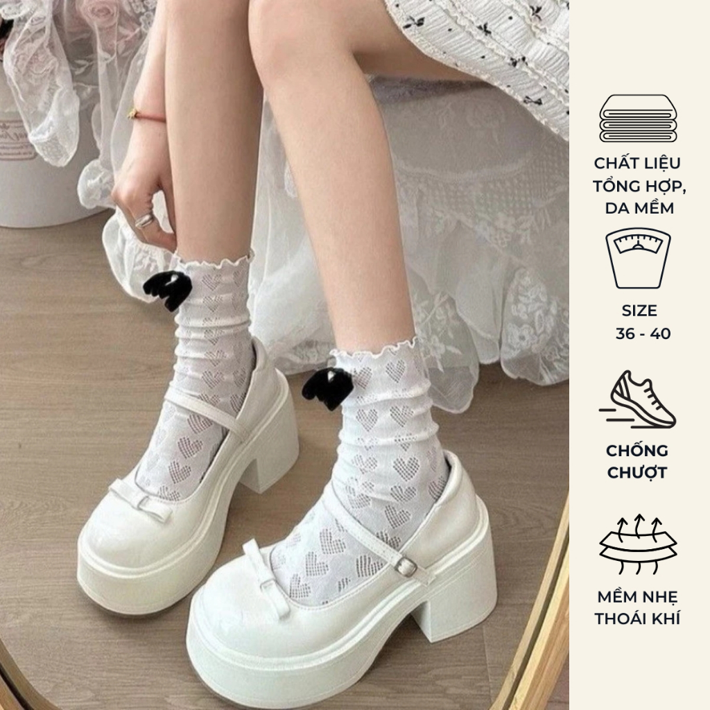 Giày mary jane búp bê oxford nữ cao gót đính nơ xinh xắn đế độn 7cm đi chơi hot trend 2025 HYEON GD5