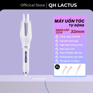  Máy uốn tóc xoăn lơi tự động Premium QH Lactus trục uốn 32mm uốn nhanh chống bỏng bằng lớp phủ men gốm cao cấp 2 chiều 