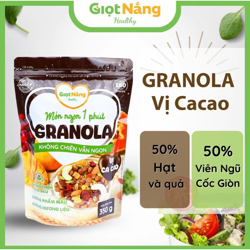 Granola Giọt Nắng vị Ca Cao mới Không chiên giòn, với viên Yến mạch và trái cây