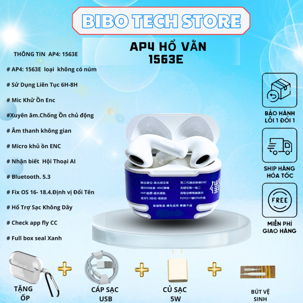 Tai Nghe AP4 Hổ Vằn 1563E | Bluetooth 5.3  Mic ENC  Cảm Biến HN,Chống Ồn  Cảm Ứng Lực ,Tặng Quà