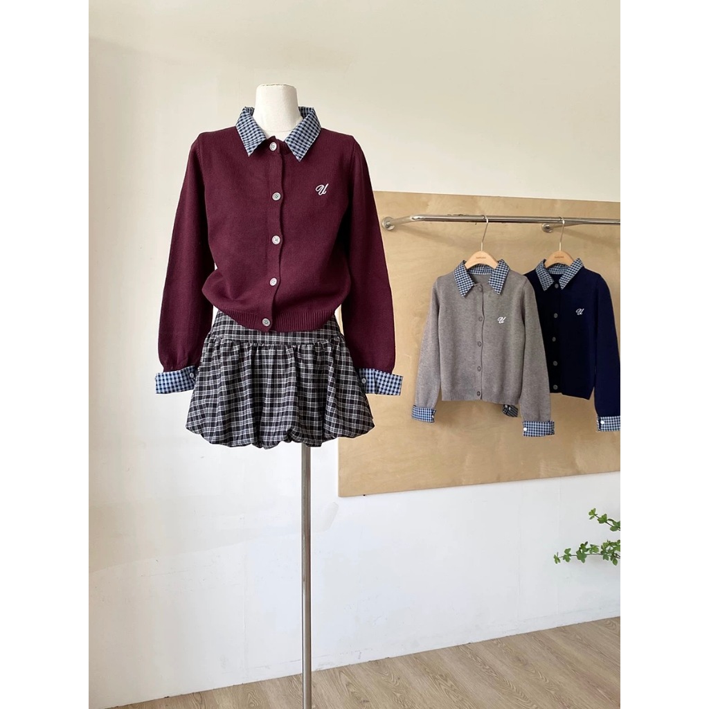 Áo len nữ tay dài phối sơ mi xinh xắn SK4