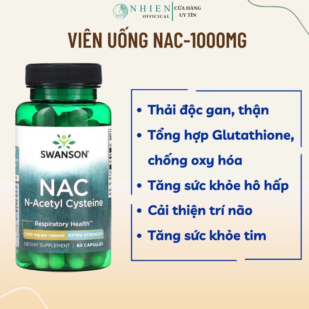 Viên uông Hỗ Trợ Giải Độc Gan, Tăng Glutathione Swanson NAC Extra Strength – N-Acetyl Cysteine 600mg