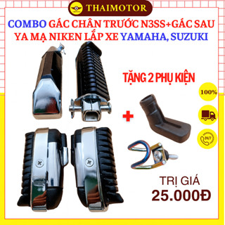  Combo Gác chân trước cao su trước ốp inox N3SS+Gác chân sau YA mạ Niken+Bọc chống nghiêng lắp xe máy Siriut,Viva,Smash 