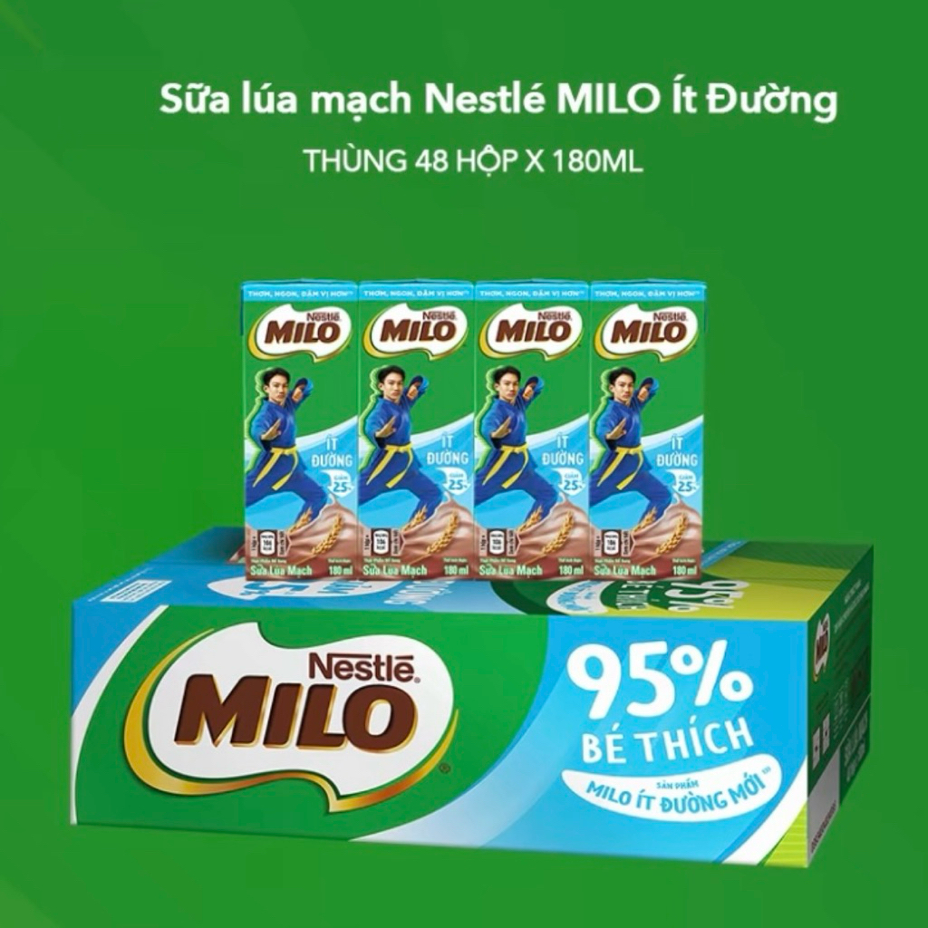 Sữa Lúa Mạch Milo Giảm Đường 180ML (48Hộp x 180ML) Date Mới