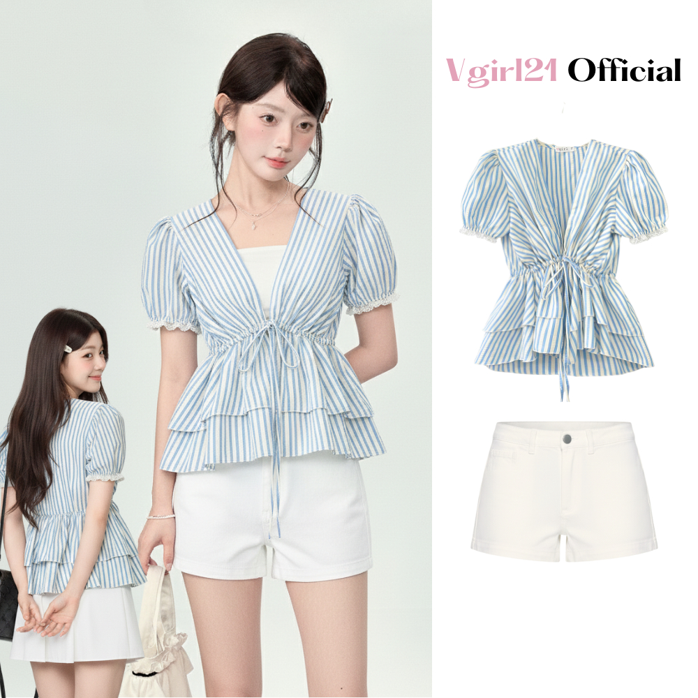 [Deal mở bán] - Vy Top - Áo Tay Bồng Cổ V Freesize Có Dây Rút Eo - Tặng Kèm Áo 2 Dây Croptop | BigBuy360 - bigbuy360.vn