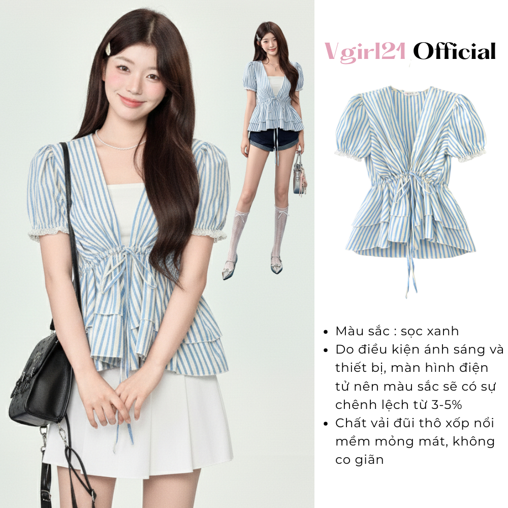 [Deal mở bán] - Vy Top - Áo Tay Bồng Cổ V Freesize Có Dây Rút Eo - Tặng Kèm Áo 2 Dây Croptop | BigBuy360 - bigbuy360.vn