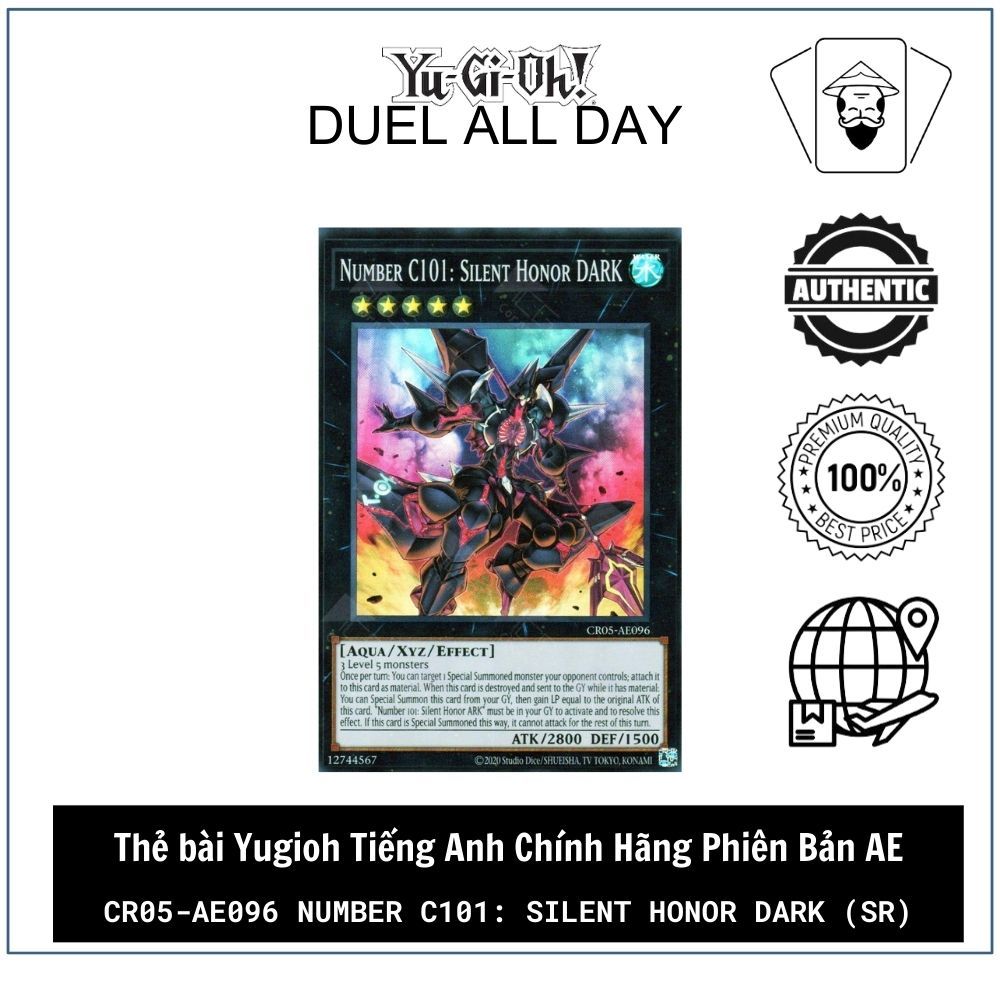 Thẻ bài Yugioh Tiếng Anh Chính Hãng Phiên Bản AE: CR05-AE096 Number C101: Silent Honor DARK (SR)