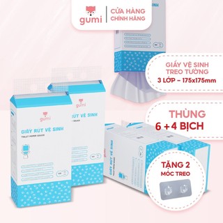  KHĂN GIẤY RÚT VỆ SINH TREO TƯỜNG GUMI THÙNG 6 VÀ 4 TÚI CAO CẤP VỎ XANH 