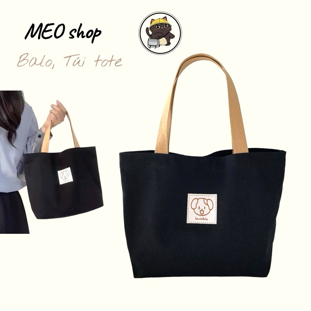 Túi tote hình Gấu chất vải canvas chống thấm nước chắc chắn phong cách đơn giản. đựng đồ tiện lợi