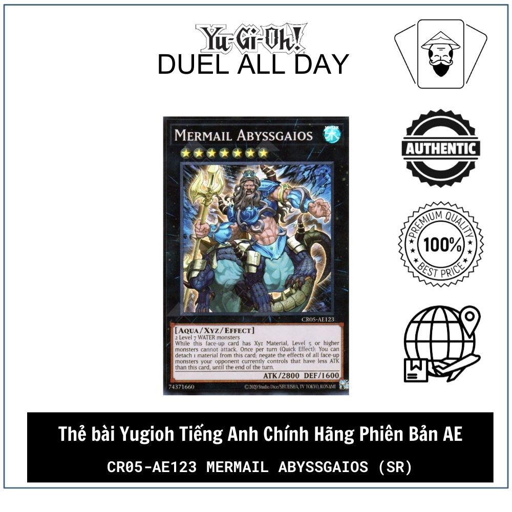 Thẻ bài Yugioh Tiếng Anh Chính Hãng Phiên Bản AE: CR05-AE123 Mermail Abyssgaios (SR)