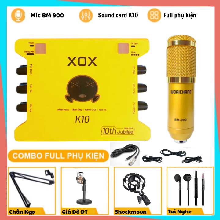 Combo thu âm livestream Sound Card XOX K10 bản 2020 Mic thu âm BM900 Soundcard Mic Karaoke Livetream