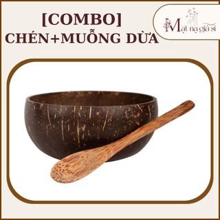    Size 12-14cm  Combo Chén + Muỗng Gáo Dừa Dùng Để Pha Bột Mặt Nạ Tự Nhiên An Toàn Chuẩn Bến Tre 