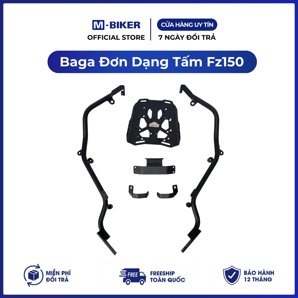 Baga Fz150 dạng tấm, cảng fz150 gắn thùng M-Biker. Thép chịu lực cao, Sơn tĩnh điện