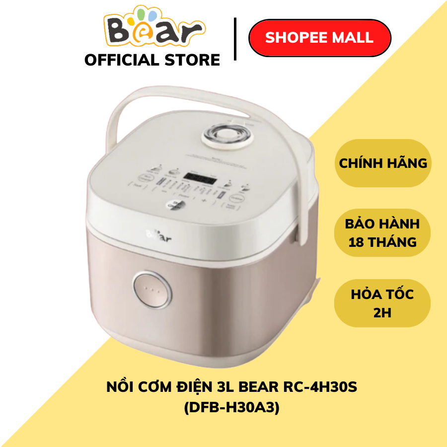 Nồi Cơm Điện 3L Bear RC-4H30S (DFB-H30A3),Lòng Nồi Gang 1L Đa Năng Nấu Cháo Hầm Hâm Nóng,BH 18 Tháng