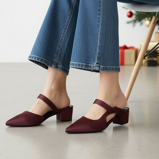  Guốc Sục Nữ Merly 1647 Chính Hãng Mũi Nhọn Đế Vuông 3cm Da Mềm Êm Chân Big Size 35-43 4 Màu Đen Kem Đỏ Trắng 