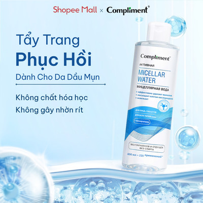 Nước Tẩy Trang Micellar Water Compliment Sạch Sâu Kiềm Dầu, Gỉam Mụn Mờ Thâm Cho Da Dầu Mụn 400ml