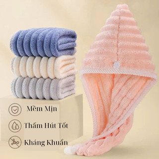 Khăn Quấn Ủ Tóc,Khăn Trùm Đầu Lau Khô Siêu Tốc - Mũ Quấn Tóc Siêu Thấm Hút Nhanh Khô