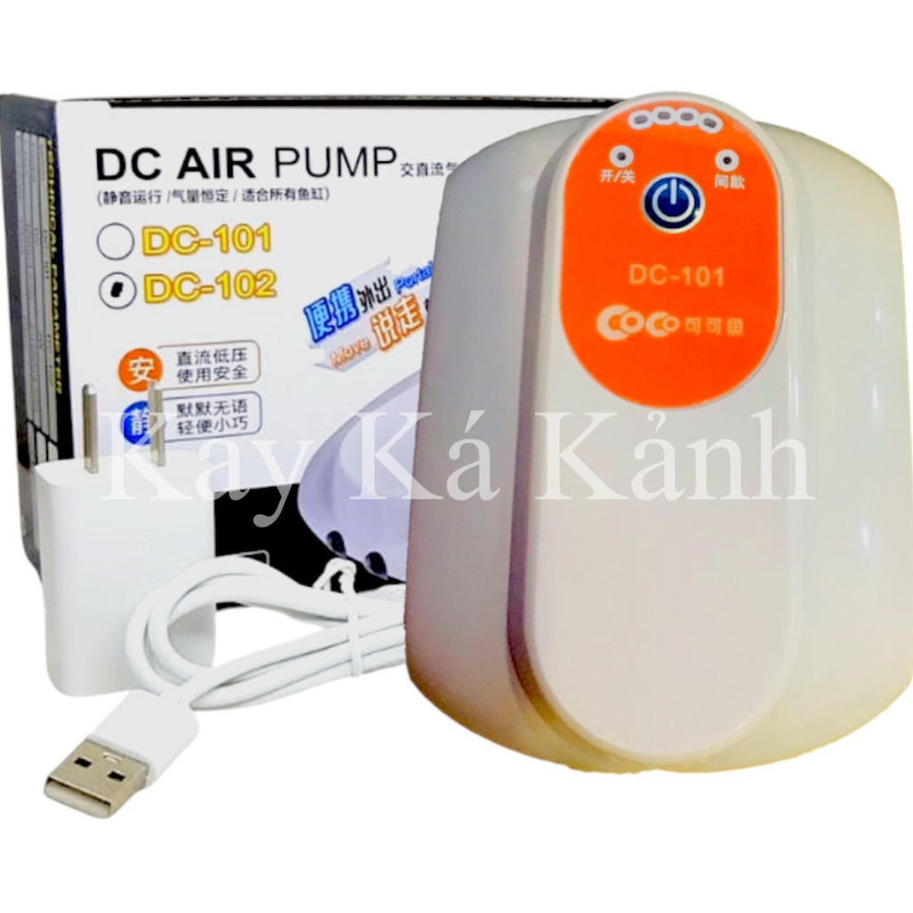 Máy Sủi Oxy Tích Điện COCO DC-101 / DC-102 – Siêu Êm, 2 Vòi Cho Hồ Cá Cảnh, Hồ Thủy Sinh
