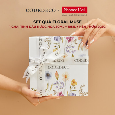 [FLORAL MUSE SET QUÀ TẶNG DÀNH CHO NỮ] CODEDECO 03 sản phẩm gồm tinh dầu thơm 50ml và 10ml, nến thơm 205gr