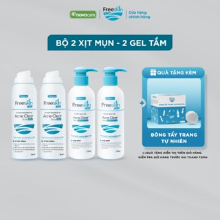  Combo 2 Gel tắm ngừa mụn 250ml & 2 Xịt mụn lưng 80ml Novocare - Freeskin Forte dùng cho mụn cơ thể viêm nang lông 