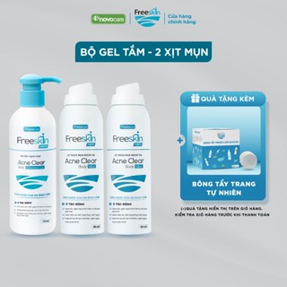  Combo 2 Xịt mụn lưng & 1 Gel tắm ngừa mụn Novocare - Freeskin Forte hỗ trợ giảm mụn mờ thâm dưỡng sáng da sau mụn 