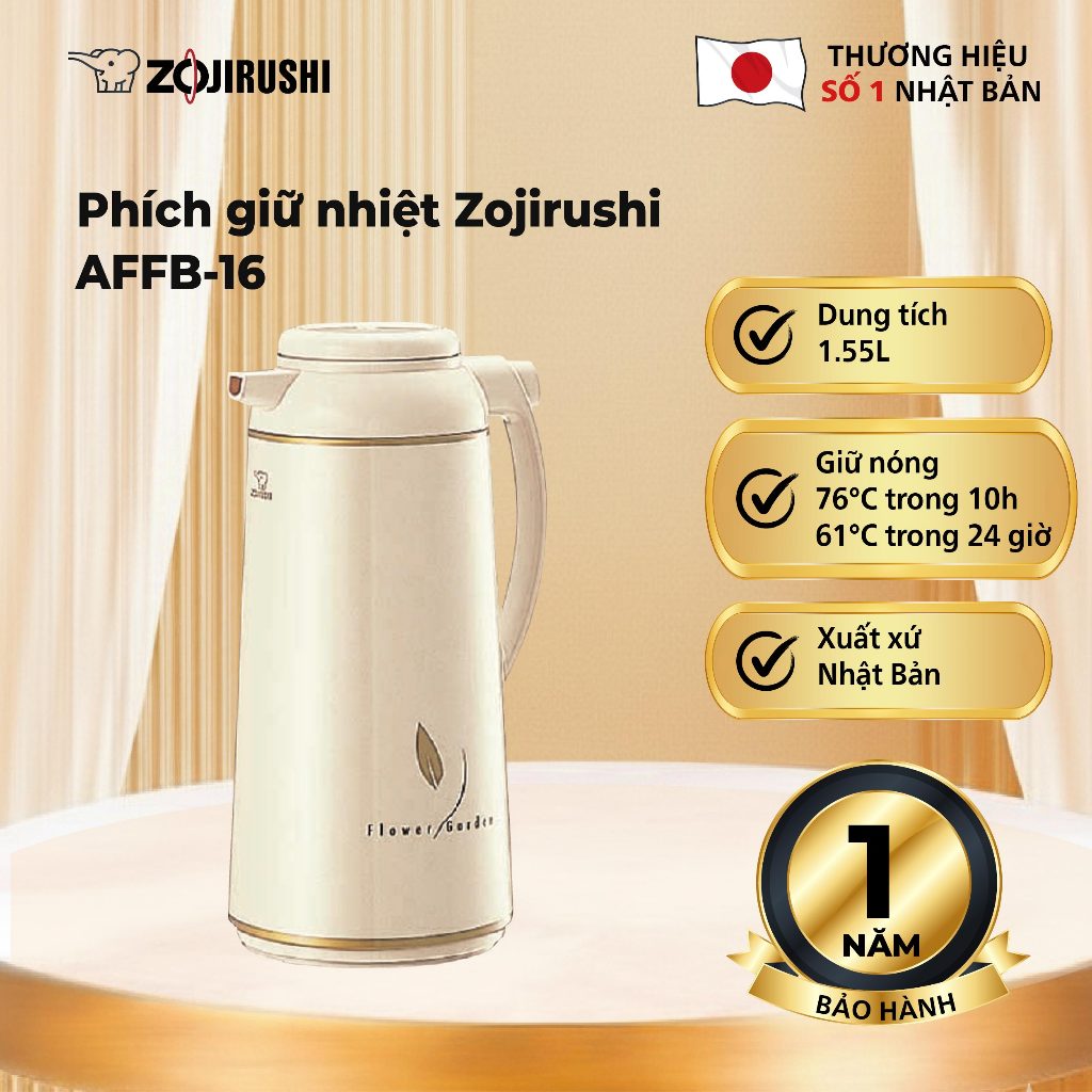 Phích giữ nhiệt Zojirushi AFFB-16-CA dung tích 1,55L, sản xuất tại Nhật, bảo hành 1 năm