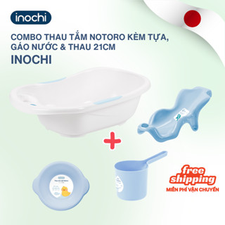 COMBO Chậu tắm cho bé sơ sinh Notoro Inochi 120L lớn tặng kèm tựa tắm, thau rửa mặt 21cm, gáo nước