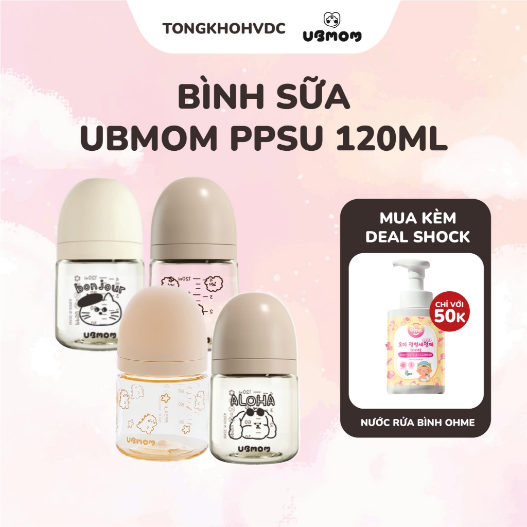 Bình Sữa UBMOM 120ml PPSU – Bé Sơ Sinh – Van Chống Đầy Hơi – Không BPA, Chịu Nhiệt Cao