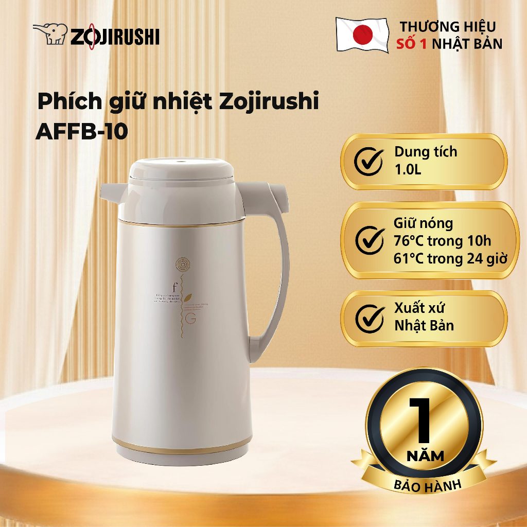 Bình Thủy Bấm Rót Zojirushi AFFB-10-TK 1.0 Lít, Màu Cacao, Dung Tích 1L, Hàng Nhật Bản