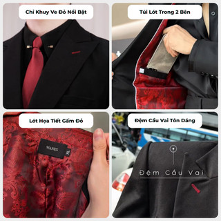 Áo Blazer 1 Khuy Phối Lót Gấm Đỏ Cao Cấp - Wanes Peak Lapels Blazer, Có Đệm Vai, Đứng Form, Tôn Vai Chiết Eo
