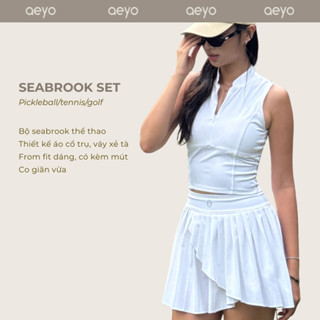  Set đồ pickleball tennis golf nữ Seabrook aeyo - bộ thể thao nữ áo ba cổ trụ chân váy xếp ly 