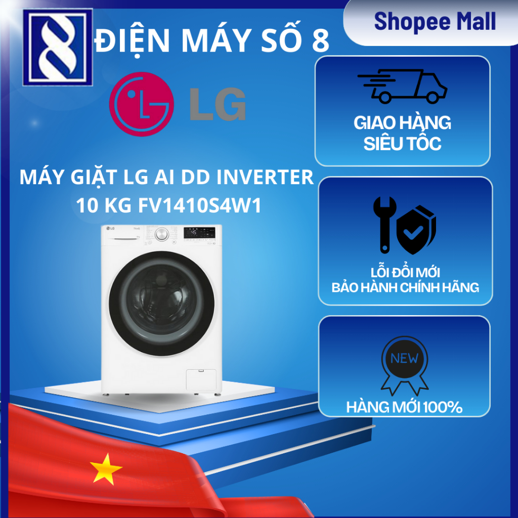 Điện Máy Số 8 | FV1410S4W1 | Máy giặt LG AI DD Inverter 10 kg FV1410S4W1 - Chính Hãng